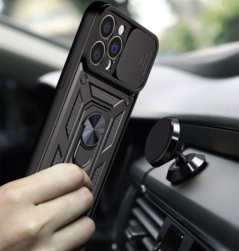 IPhone 15 Pro Zwarte telefoonhoesje met verschuifbare camerabescherming Schokbestendig