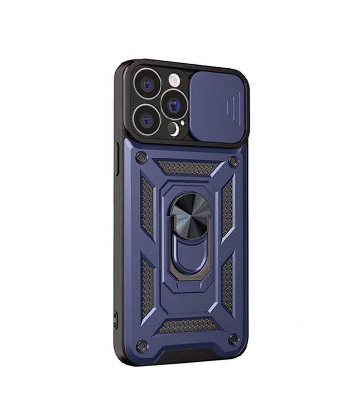 IPhone 15 Pro Blauwe telefoonhoesje met verschuifbare camerabescherming Schokbestendig