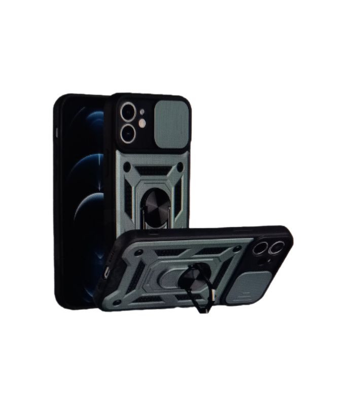 IPhone 12-  Groen telefoonhoesje met verschuifbare camerabescherming Schokbestendig