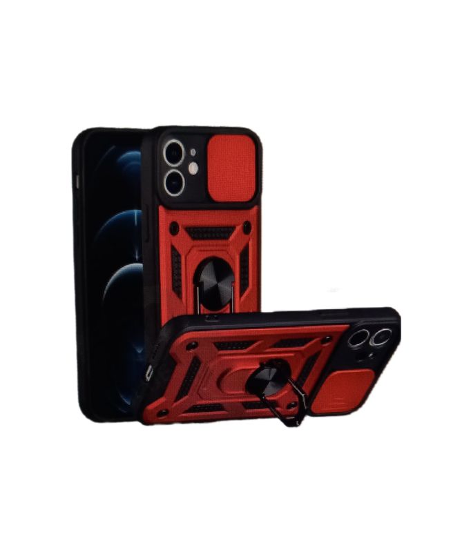 IPhone 12-  Rood  telefoonhoesje met verschuifbare camerabescherming Schokbestendig