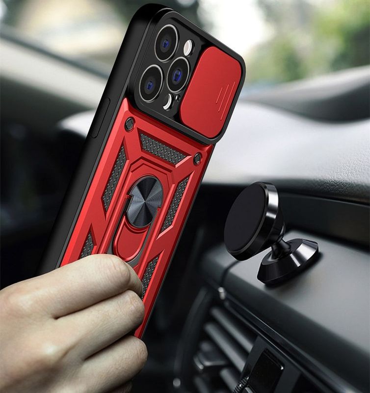 IPhone 12-  Rood  telefoonhoesje met verschuifbare camerabescherming Schokbestendig