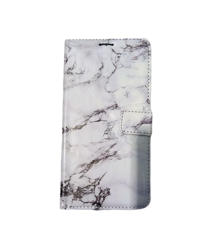 IPhone 16 Pro Max boekhoesje  met kaarthouder en magnetische sluiting in een witte marmerprint-1