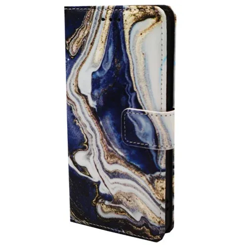 IPhone 16 Pro Max boekhoesje  met kaarthouder en magnetische sluiting in een Blauw Wit Marmer print