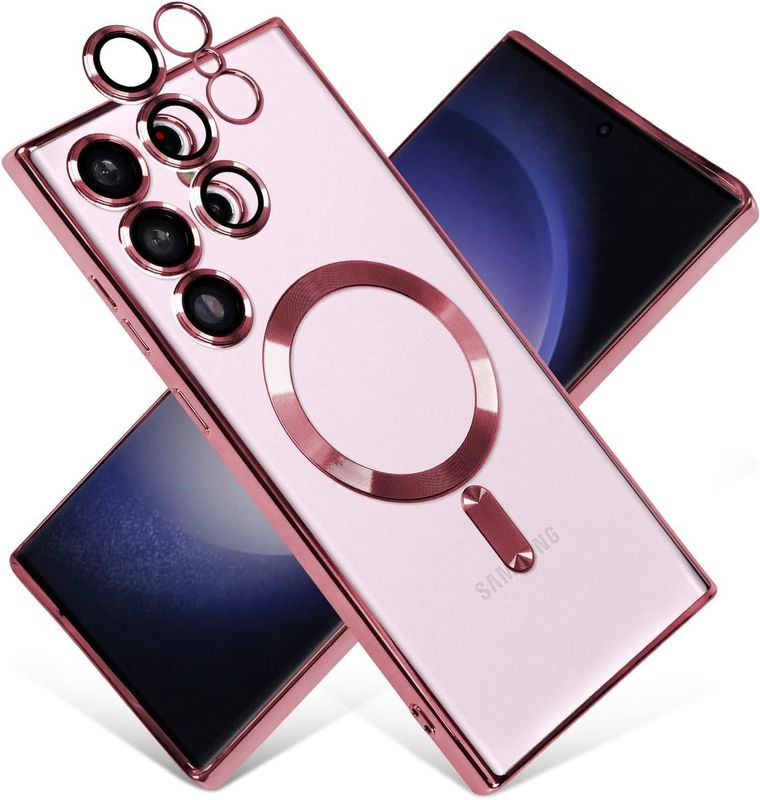 Samsung S22 Ultra Rose goude-MagSafe hoesje met camerabescherming.