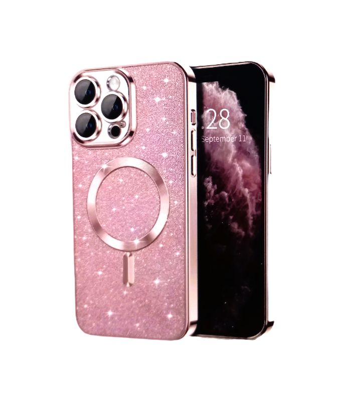 IPhone 16 Pro Rose goud glitter MagSafe hoesje met camerabescherming