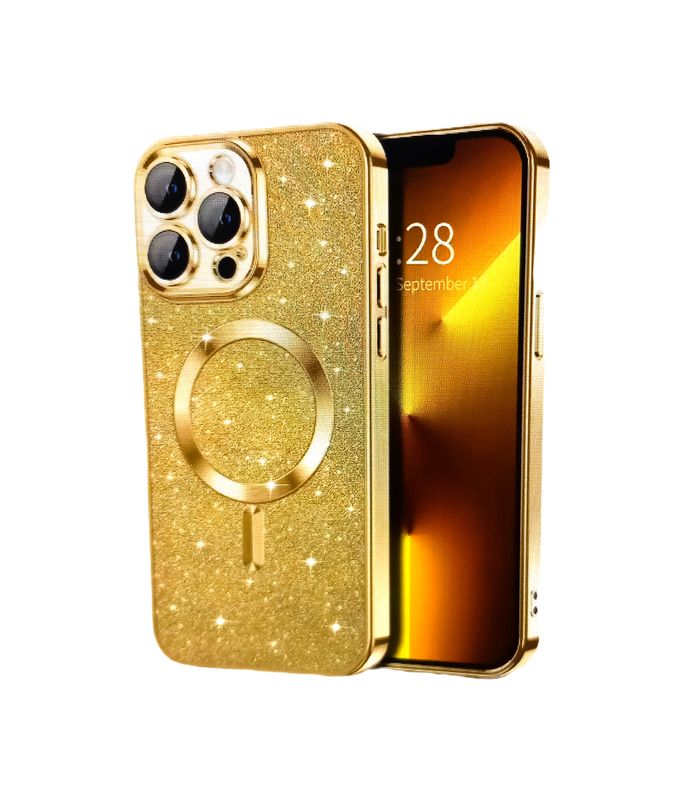 IPhone 16 Pro Zwarte glitter MagSafe hoesje met camerabescherming