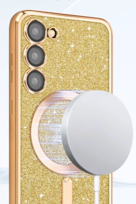 Samsung S23 Goude glitters MagSafe hoesje met camera lensbeschermer