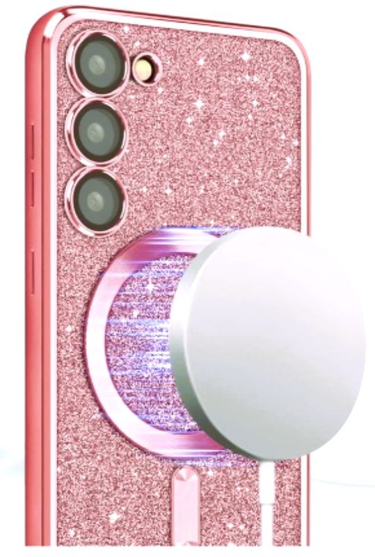 Samsung S23 Rose goude glitters MagSafe hoesje met camera lensbeschermer