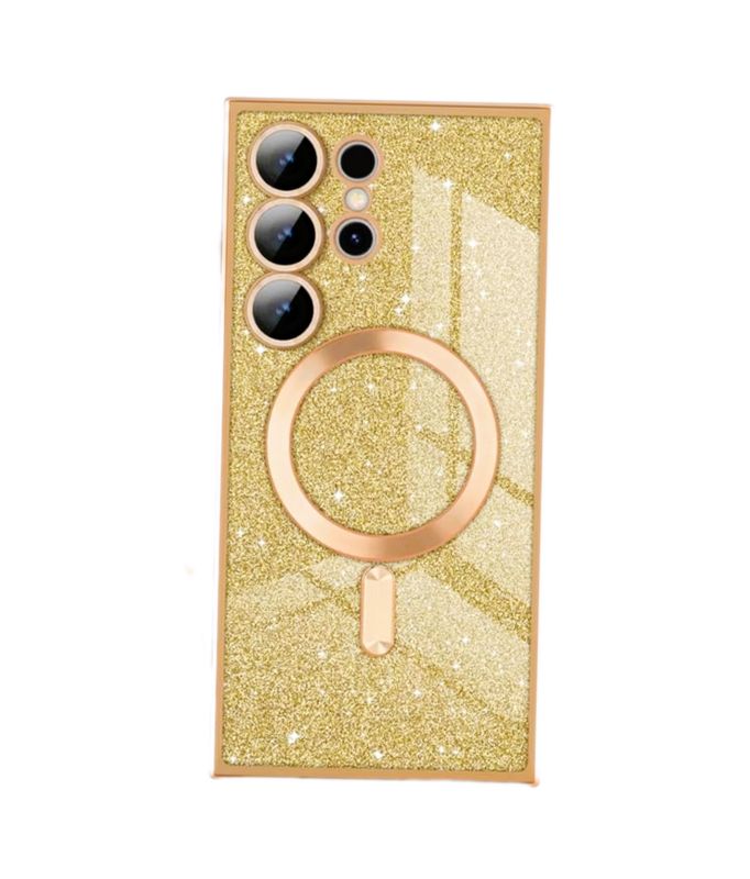 Samsung S23 Ultra -Goude glitters Magsafe hoesje met camerabescherming