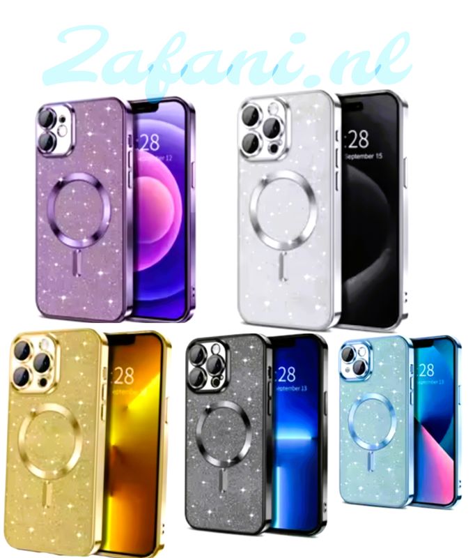 IPhone 15 Pro-Goude glitters MagSafe hoesje met camera lensbeschermer