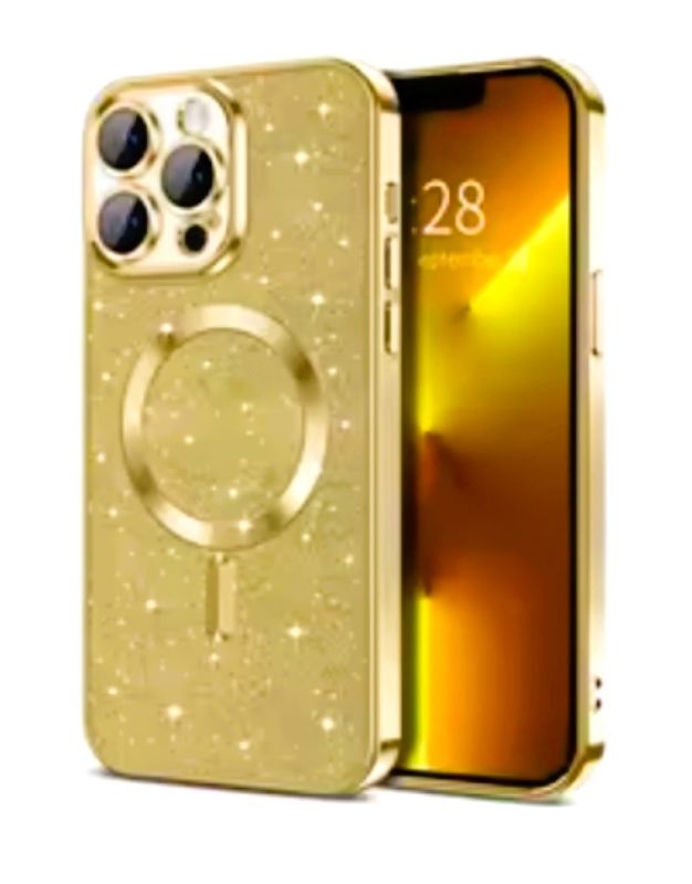 IPhone 15 Pro-Goude glitters MagSafe hoesje met camera lensbeschermer