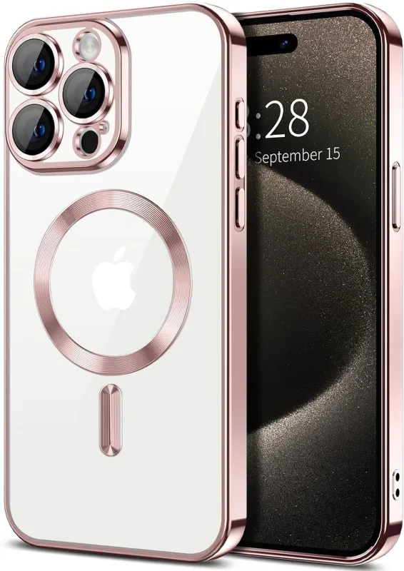 IPhone 15 Pro-Rose goude MagSafe hoesje met camera lensbeschermer