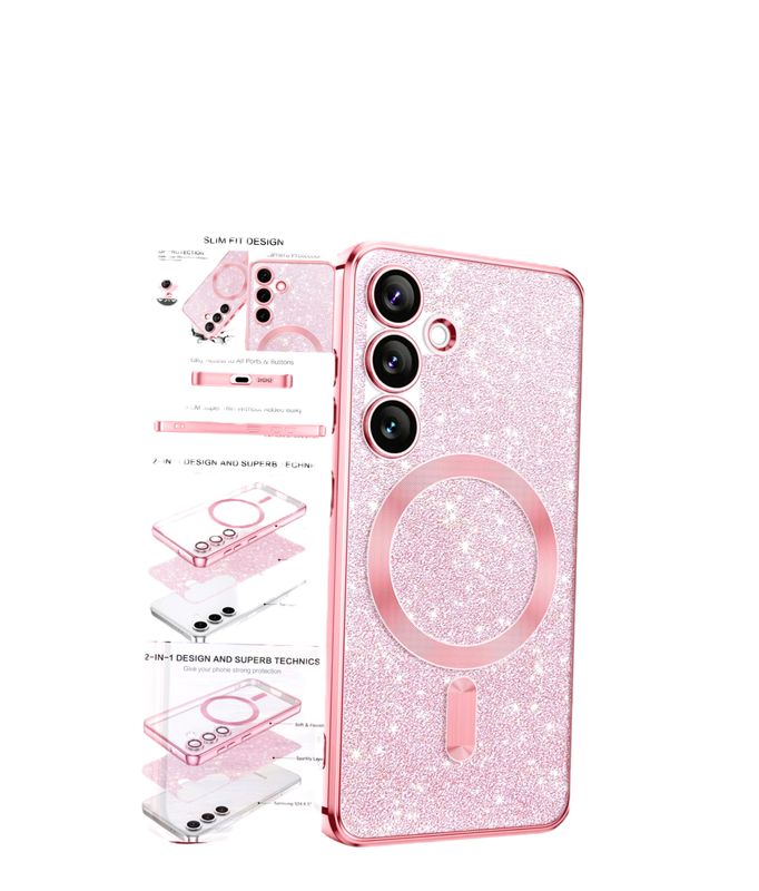 Samsung S24- Rose goude glitters MagSafe hoesje met camera lensbescherming