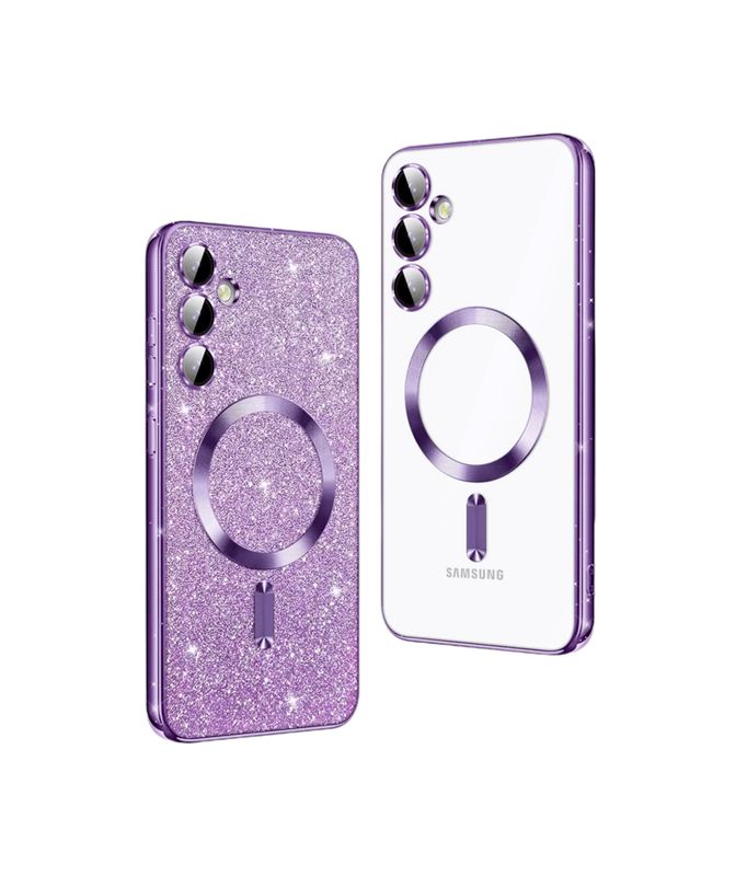 Samsung S24 Paarse glitters MagSafe hoesje met camera lensbeschermer