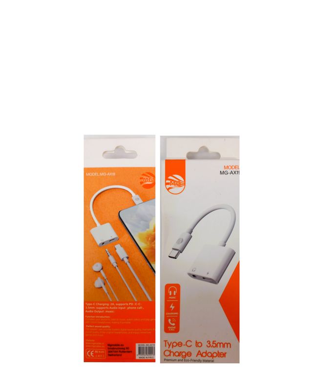 Audio Jack Type-C Naar 3.5mm-en Oplaad Adapter-Wit