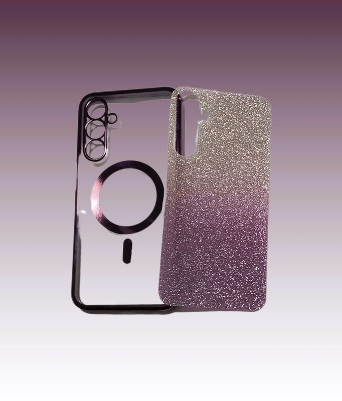 Samsung A24/A25-Paarse Glitters hoesje met camera lensbeschermer