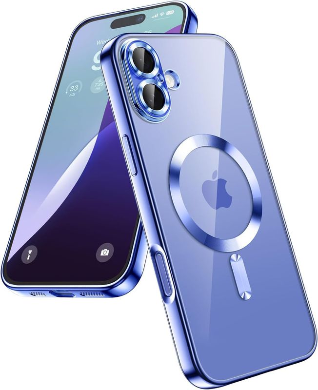 IPhone 16 plus Blauwe Magsafe hoesje met camera lensbeschermer