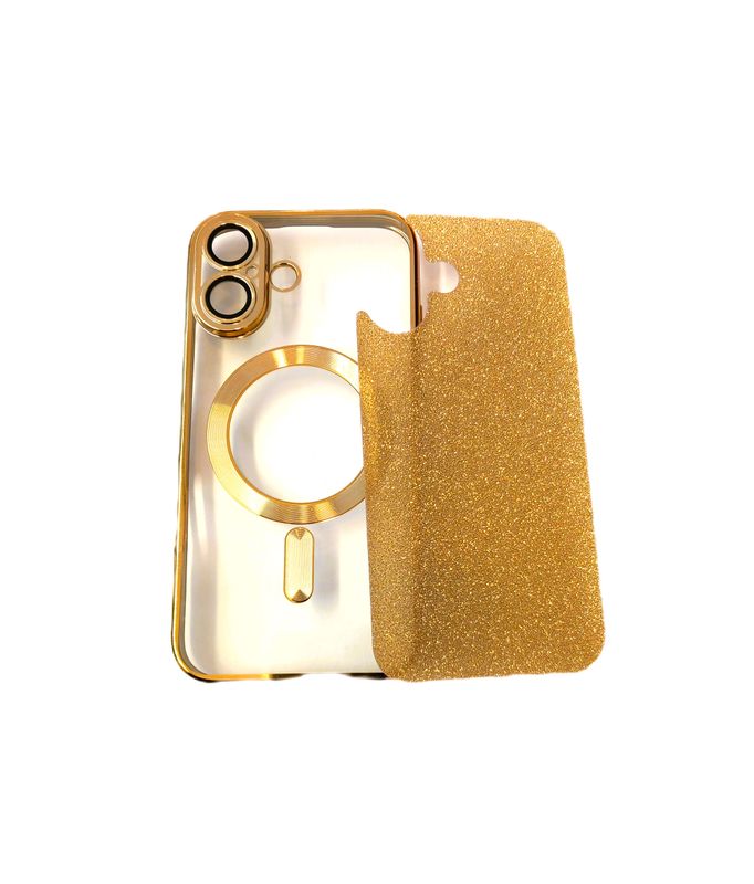 IPhone 16 Plus Goude glitters met camera lensbeschermer