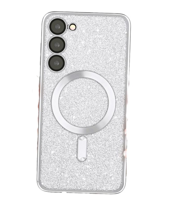 Samsung S21 FE-Zilveren glitters Magsafe hoesje met camera lensbeschermer