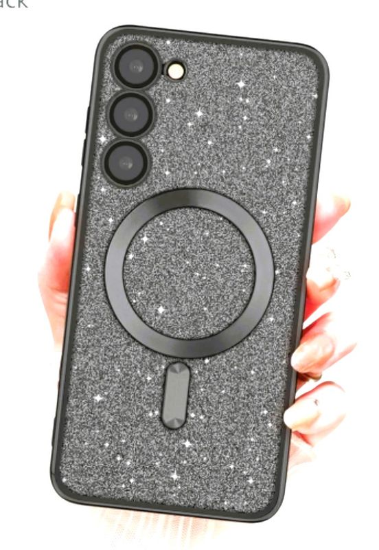 Samsung S21 FE-Zwarte glitters Magsafe hoesje met camera lensbeschermer