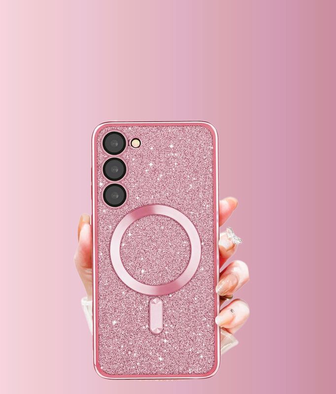 Samsung S21 FE-Rose goude  glitters Magsafe hoesje met camera lensbeschermer
