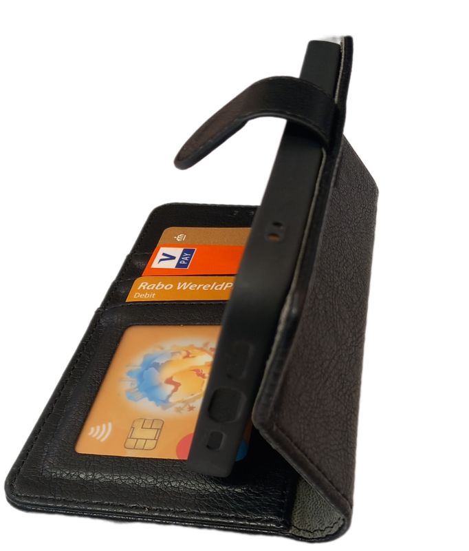 Samsung S21Fe Zwarte boek hoesje met kaarthouder en magnetische sluiting