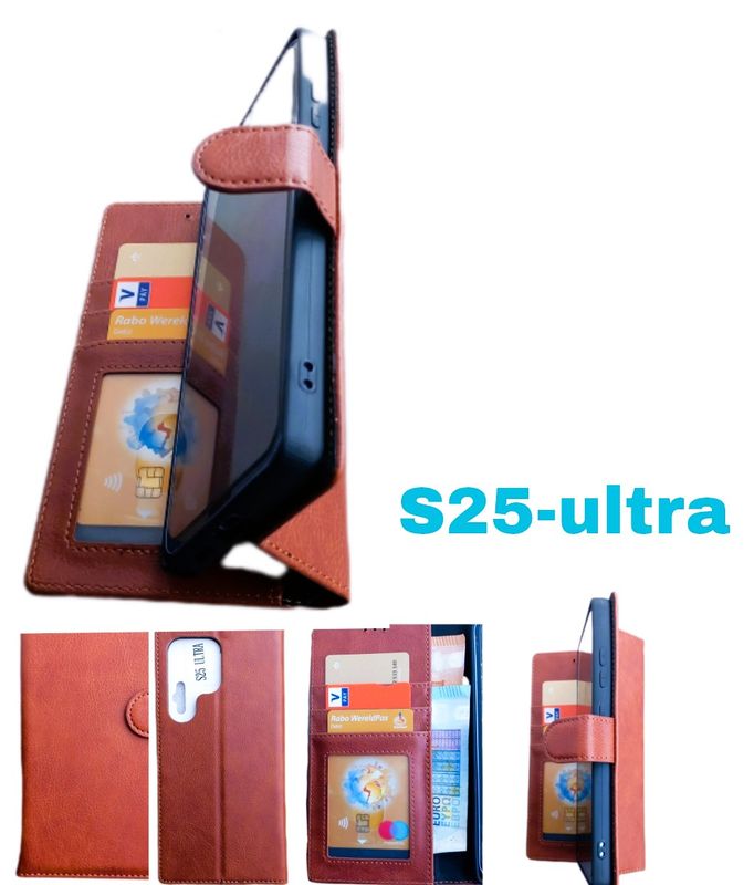 Samsung S25 Ultra -Bruine  Boek hoesje met kaarthouder en magnetische sluiting