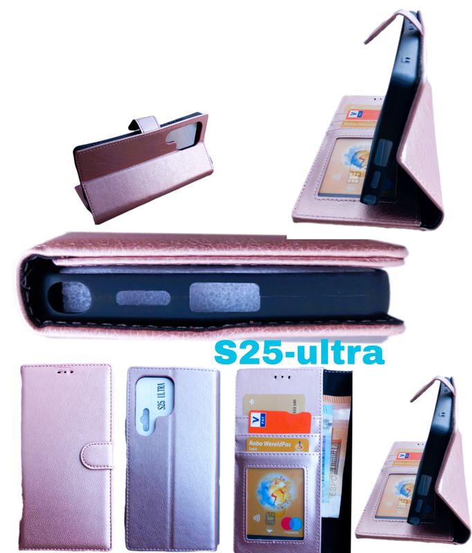 Samsung S 25 Ultra Rose goude Boek hoesje met kaarthouder en magnetische sluiting