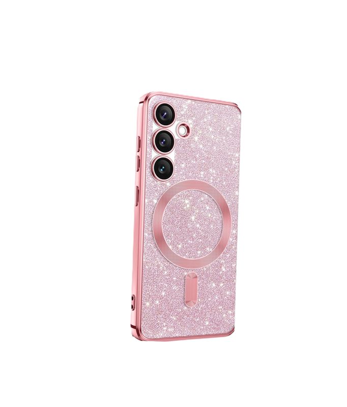 Samsung S25- Rose goude glitters MagSafe hoesje met camera lensbeschermer