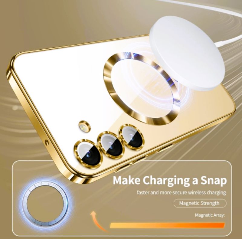 Samsung S25 Plus gouden MagSafe hoesje met camera lensbeschermer