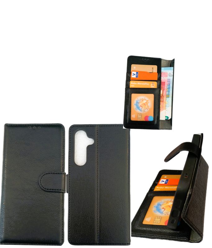 Samsung S 23 FE- Zwarte Boek hoesje met kaarthouder en magnetische sluiting