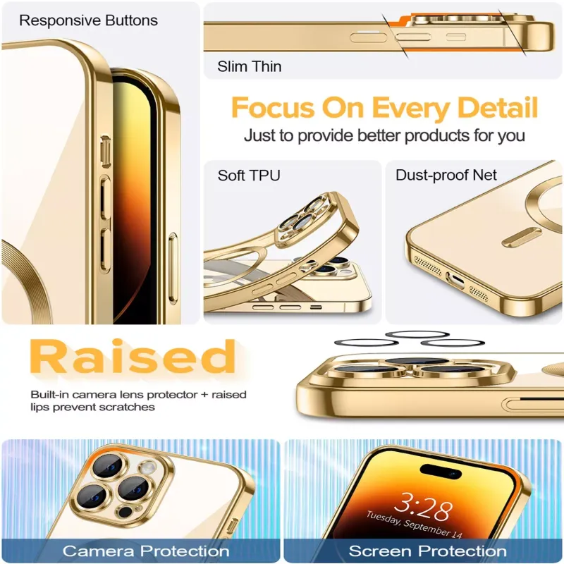 IPhone 13 Mini -Goude Megsafe hoesje met camera lens beschermer