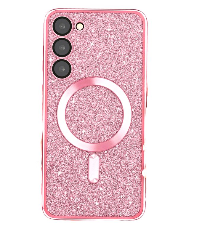 Samsung S22-Rose goude glitters Magsafe hoesje met camera lensbeschermer