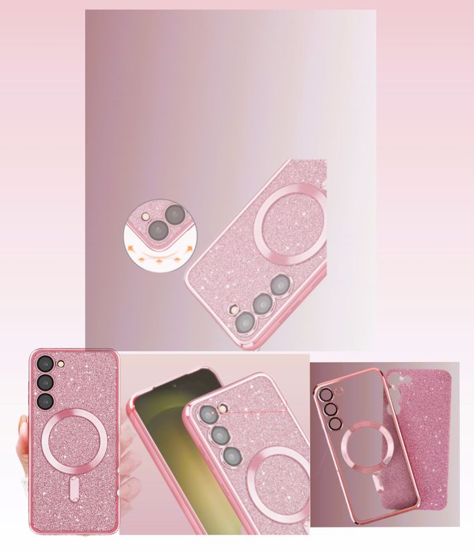 Samsung S22-Rose goude glitters Magsafe hoesje met camera lensbeschermer