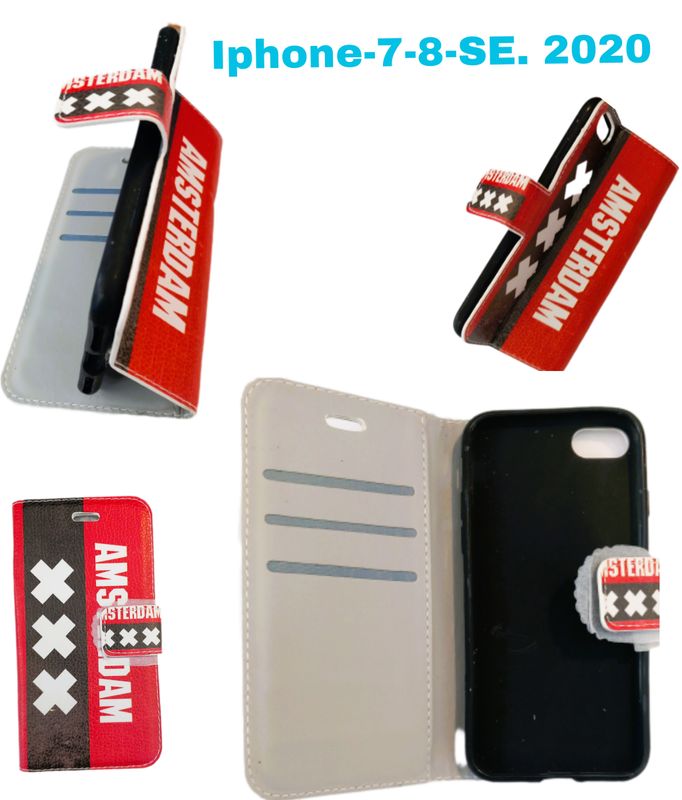 Iphone -7-8-SE  2020   Amisterdam print Boek hoesje met kaarthouder en magnetische sluiting