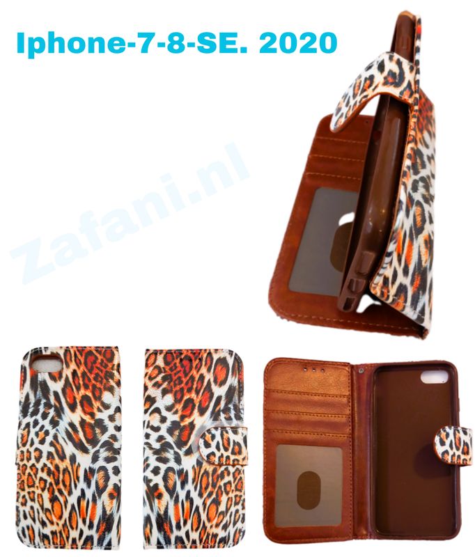 Iphone -7-8-SE  2020   Tijger print Boek hoesje met kaarthouder en magnetische sluiting