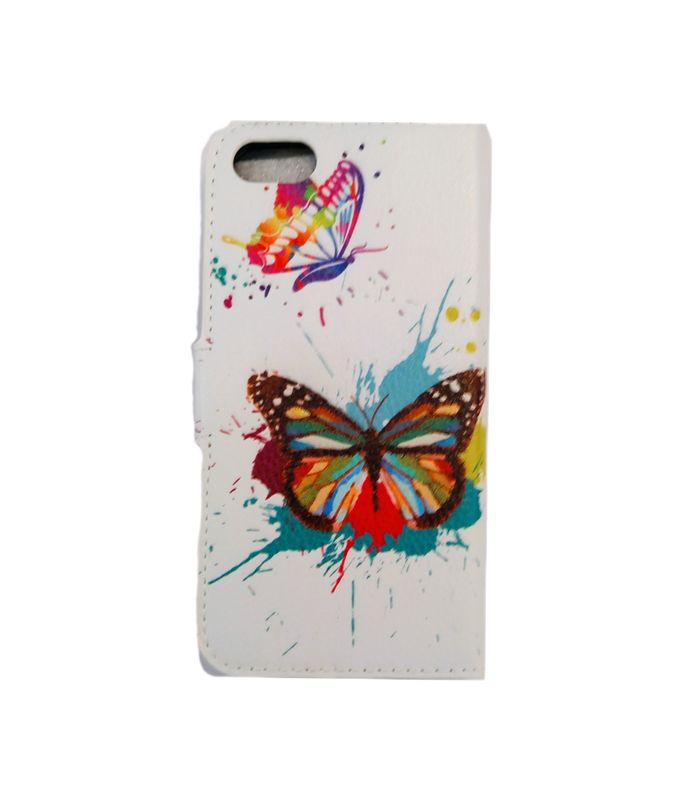 Iphone -7-8-SE  2020   Vlinder print wit Boek hoesje met kaarthouder en magnetische sluiting