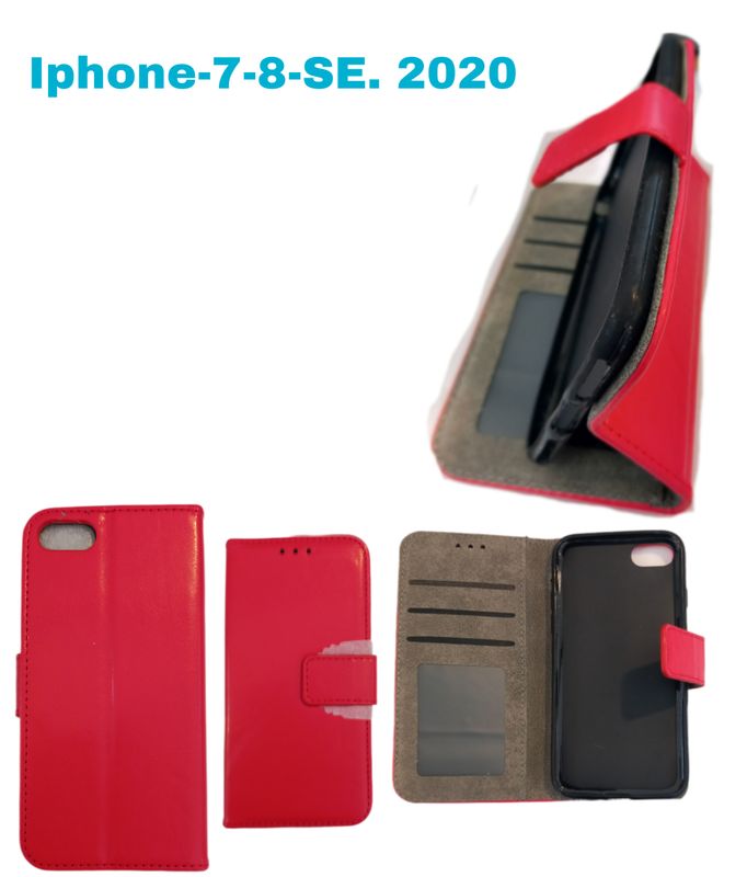Iphone -7-8-SE  2020 Rode  Boek hoesje met kaarthouder en magnetische sluiting