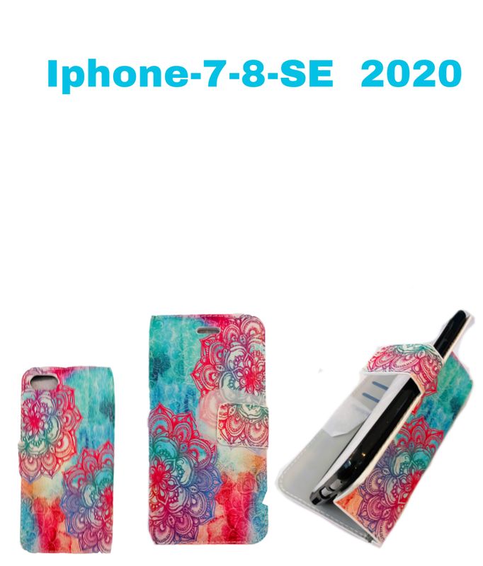 Iphone -7-8-SE 2020 Mandala patroon  Boek hoesje met kaarthouder en magnetische sluiting