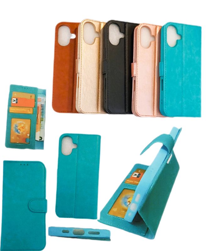IPhone 16 Plus Boek hoesje met kaarthouder en magnetische sluiting Turquoise