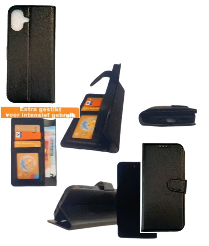 ​IPhone 16 Plus Zwarte  Boek hoesje met kaarthouder en magnetische sluiting