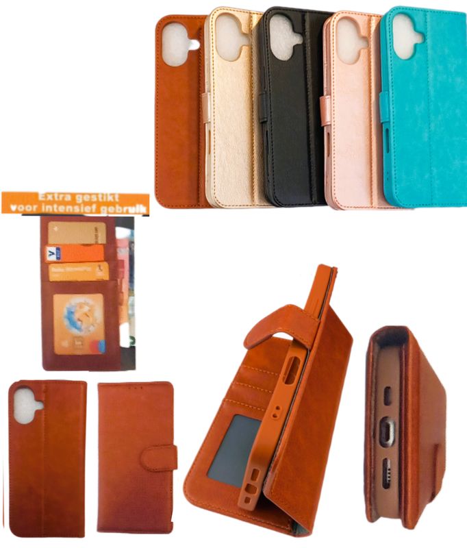 IPhone 16  Bruine Boek hoesje met kaarthouder en magnetische sluiting