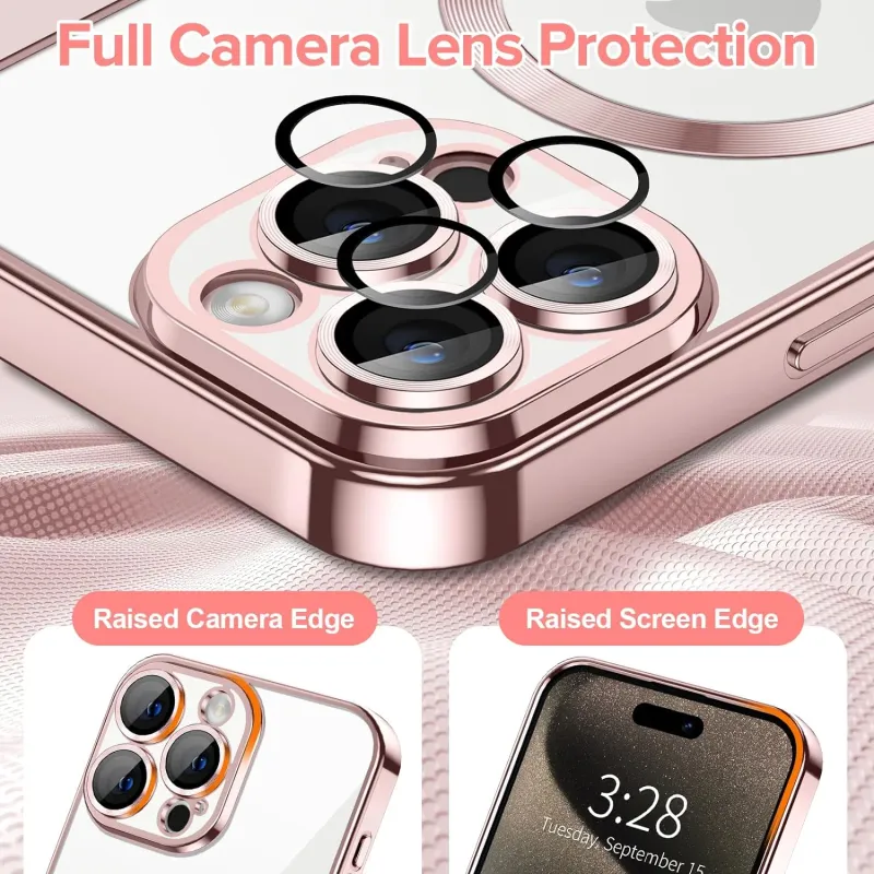 IPhone 11 Pro Max-Rose goude Magsafe hoesje met camera lensbeschermer