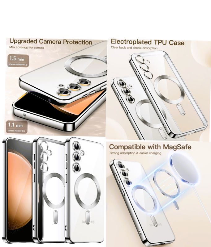 Samsung S23FE-Zilveren Magsafe hoesje met camera lensbeschermer