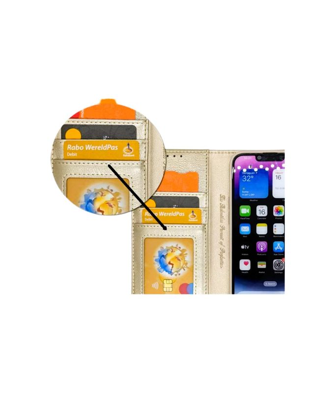 ​Samsung S 24 Goude  Boek hoesje met kaarthouder en magnetische sluiting