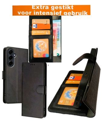 Samsung S 24- Zwarte Boek hoesje met kaarthouder en magnetische sluiting