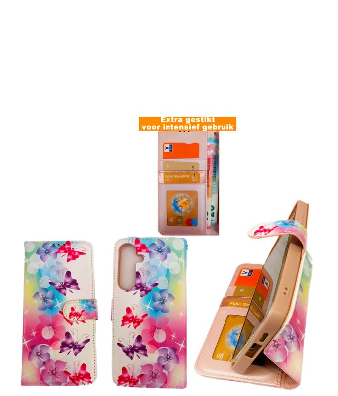 Samsung S24 Vlinder print Boek hoesje met  kaarthouder  en magnetische sluiting