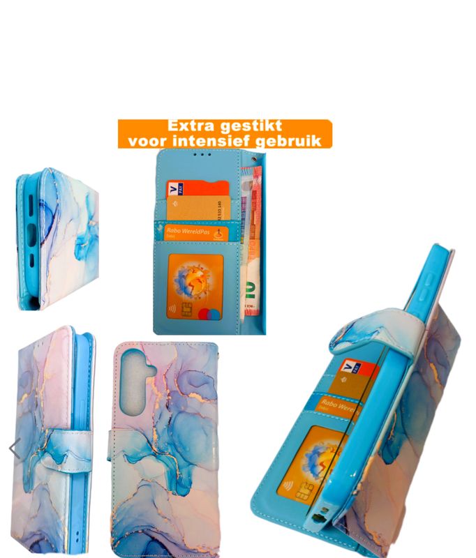 Samsung S24 Plus- Marmer print Boek hoesje met kaarthouder en magnetische sluiting