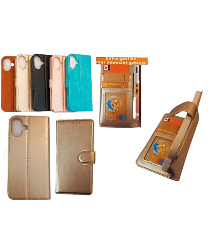 IPhone 16 Goude Boek hoesje met kaarthouder en magnetische sluiting
