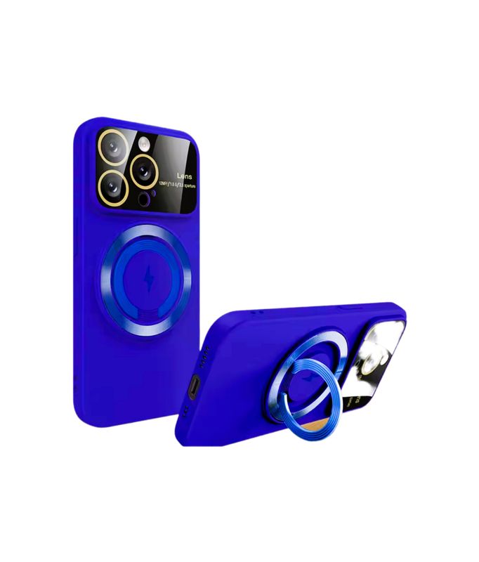 Iphone 15 pro max blauw magsafe hoesje met standaard en camerabescherming